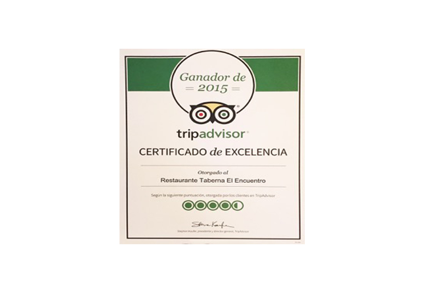 Certificado de excelencia tripadvisor 2015
